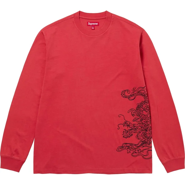 Supreme Dragon Embroidered L/S Top - Red (front)