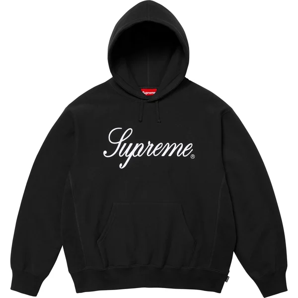 Supreme Embroidered Script Hooded Sweatshirt - Black (front)