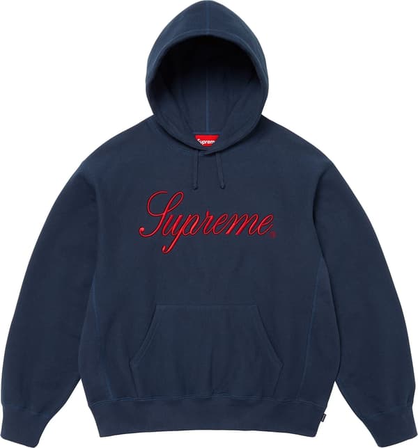 Supreme Embroidered Script Hooded Sweatshirt - Navy (front)