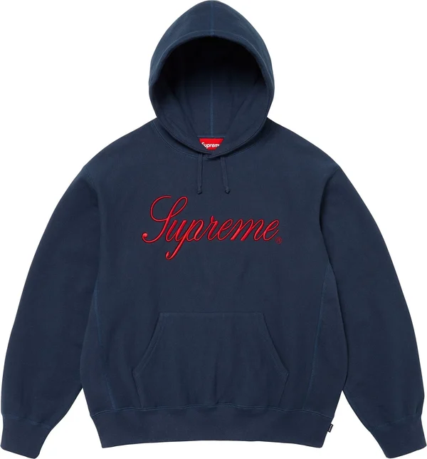 Supreme Embroidered Script Hooded Sweatshirt - Navy (front)