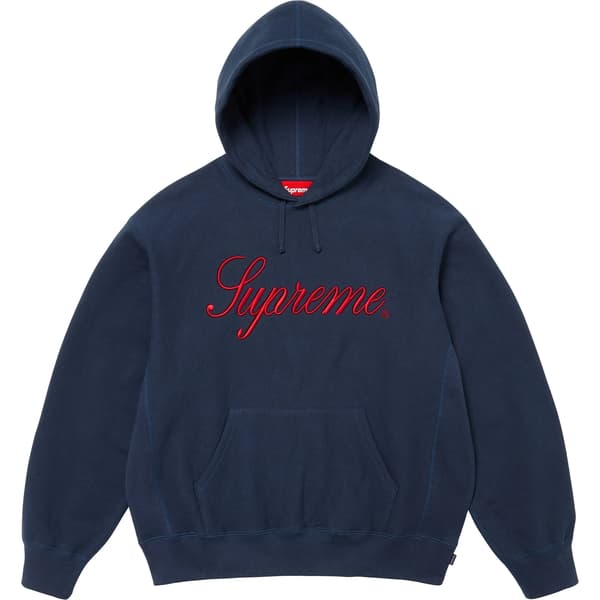 Supreme Embroidered Script Hooded Sweatshirt - Navy (front)