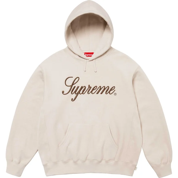 Supreme Embroidered Script Hooded Sweatshirt - Stone (front)