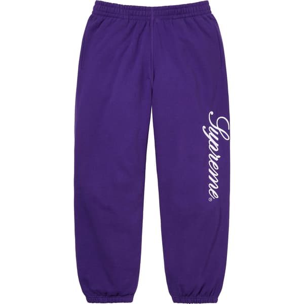 Supreme Embroidered Script Sweatpant - Purple (front)
