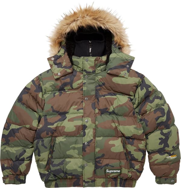 Supreme Facemask 700-Fill Down Puffer Jacket - Woodland Camo (front)