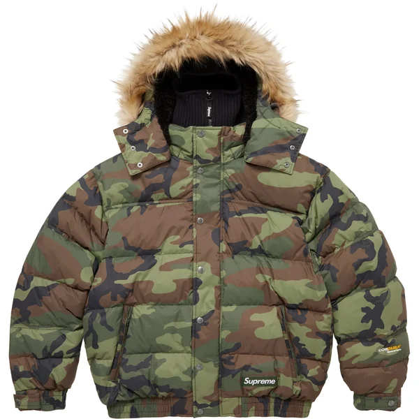 Supreme Facemask 700-Fill Down Puffer Jacket - Woodland Camo (front)
