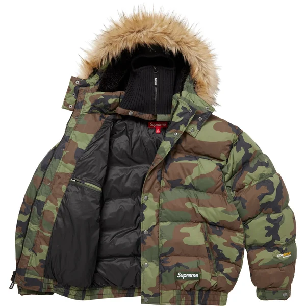 Supreme Facemask 700-Fill Down Puffer Jacket - Woodland Camo (front)