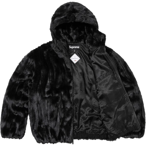 Supreme Faux Fur Hooded Jacket - Black (front)