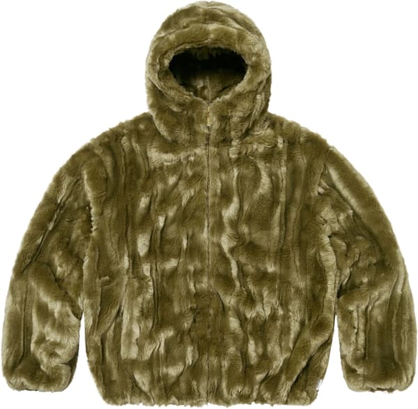Supreme Faux Fur Hooded Jacket - Olive (front)