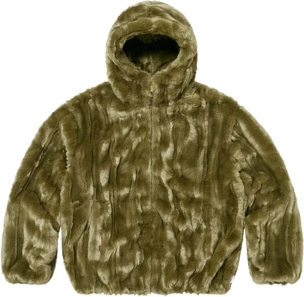 Supreme Faux Fur Hooded Jacket - Olive (front)