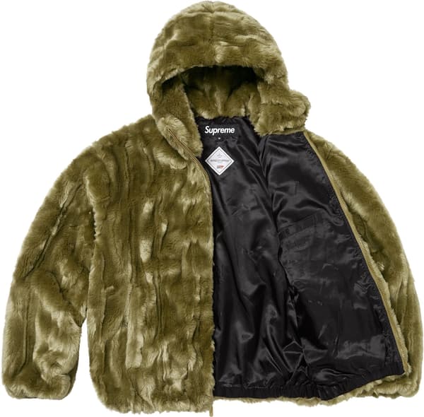 Supreme Faux Fur Hooded Jacket - Olive (front)