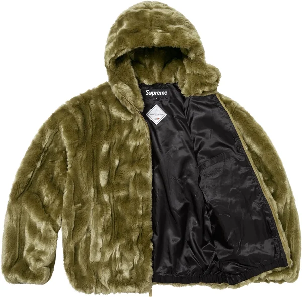 Supreme Faux Fur Hooded Jacket - Olive (front)