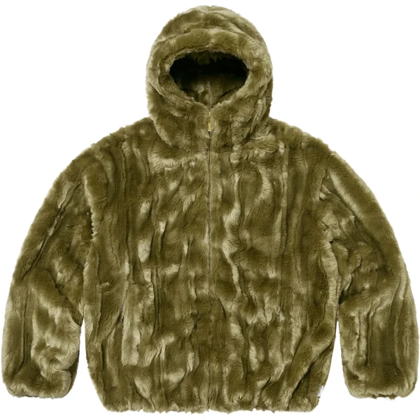 Supreme Faux Fur Hooded Jacket - Olive (front)