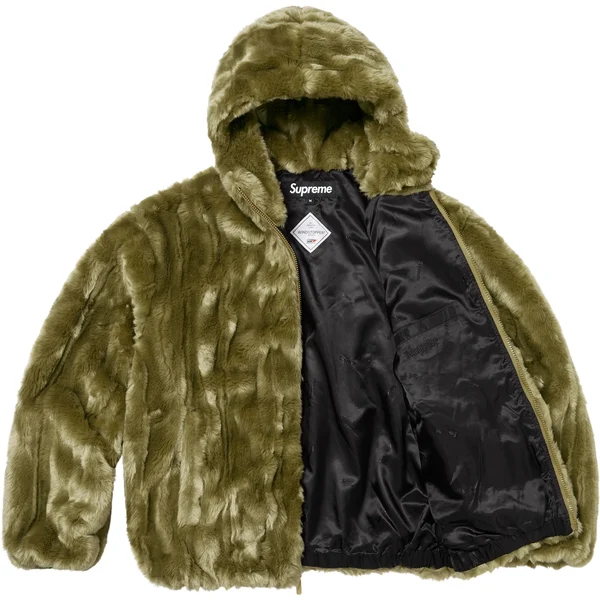 Supreme Faux Fur Hooded Jacket - Olive (front)