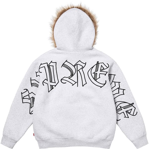 Supreme Faux Fur Zip Up Hooded Sweatshirt - Ash Grey (front)