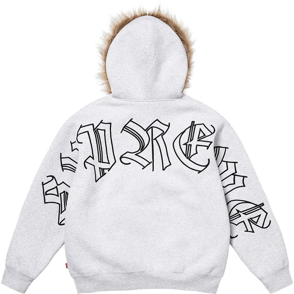 Supreme Faux Fur Zip Up Hooded Sweatshirt - Ash Grey (front)