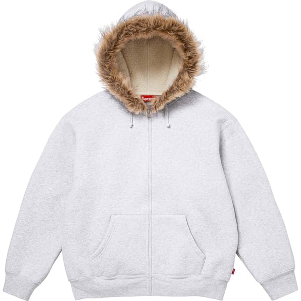 Supreme Faux Fur Zip Up Hooded Sweatshirt - Ash Grey (front)