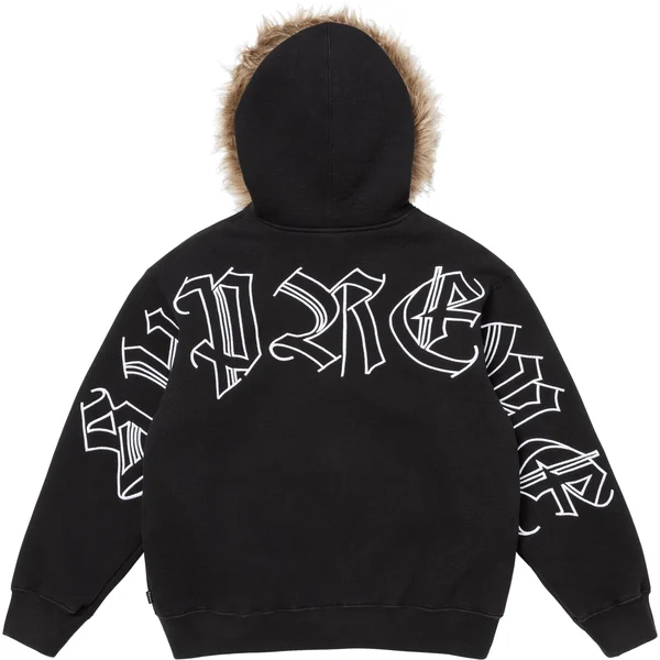 Supreme Faux Fur Zip Up Hooded Sweatshirt - Black (front)