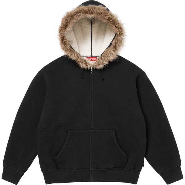 Supreme Faux Fur Zip Up Hooded Sweatshirt - Black (front)