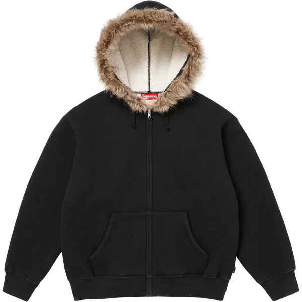 Supreme Faux Fur Zip Up Hooded Sweatshirt - Black (front)
