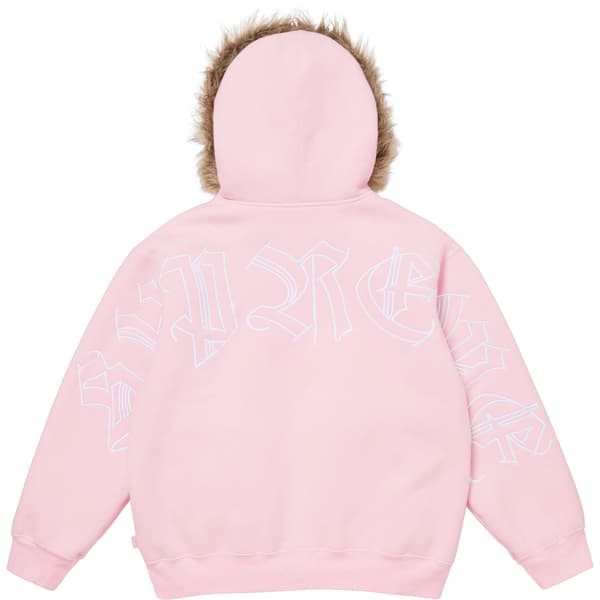 Supreme Faux Fur Zip Up Hooded Sweatshirt - Light Pink (front)