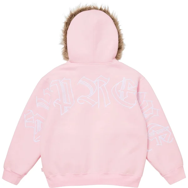 Supreme Faux Fur Zip Up Hooded Sweatshirt - Light Pink (front)