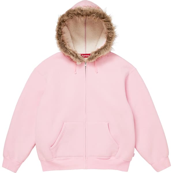 Supreme Faux Fur Zip Up Hooded Sweatshirt - Light Pink (front)