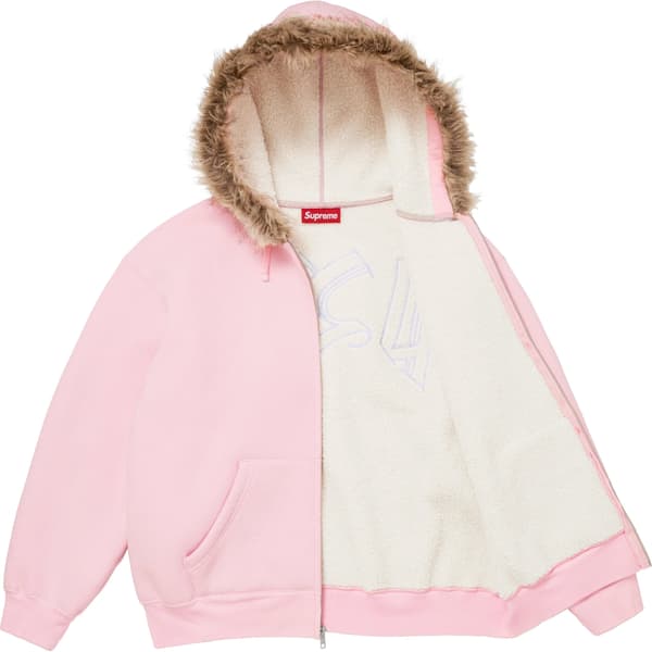 Supreme Faux Fur Zip Up Hooded Sweatshirt - Light Pink (front)