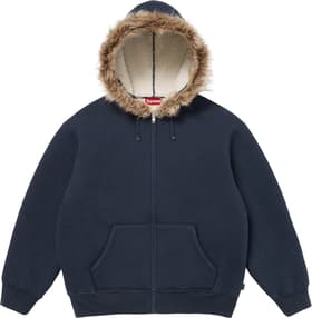 Supreme Faux Fur Zip Up Hooded Sweatshirt Navy