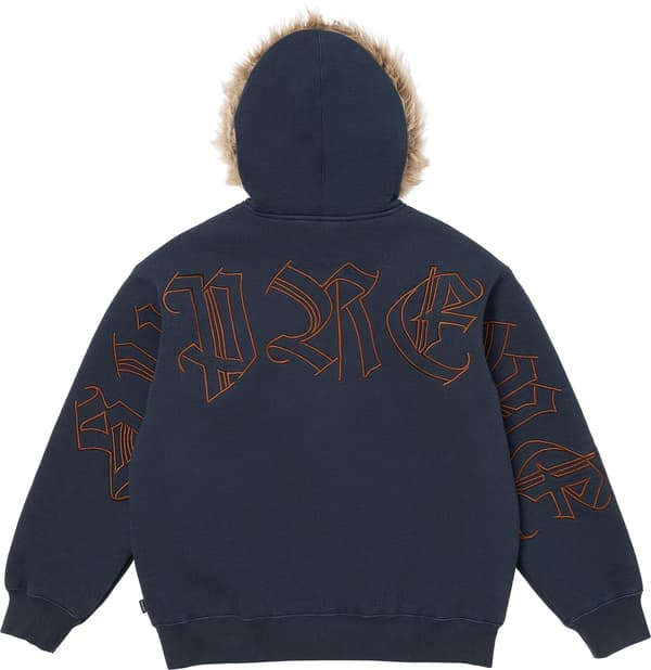 Supreme Faux Fur Zip Up Hooded Sweatshirt - Navy (front)