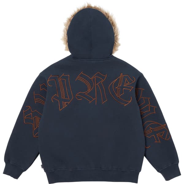 Supreme Faux Fur Zip Up Hooded Sweatshirt - Navy (front)