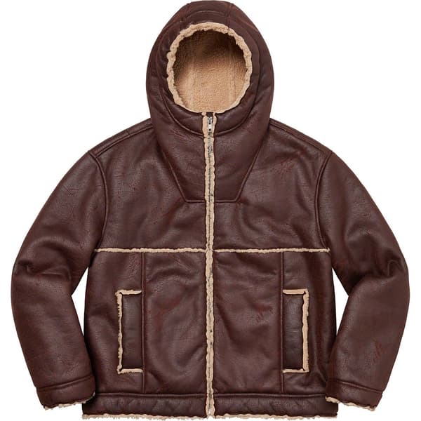 Supreme Faux Shearling Hooded Jacket - Brick (front)