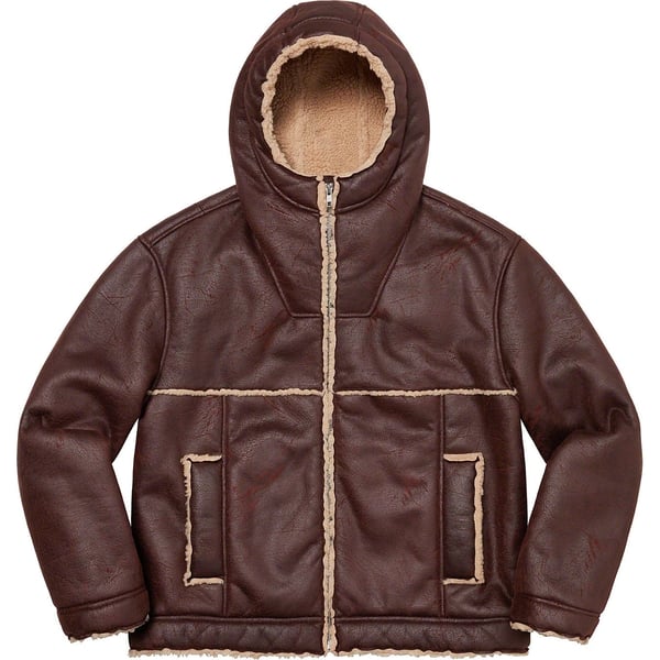 Supreme Faux Shearling Hooded Jacket - Brick (front)