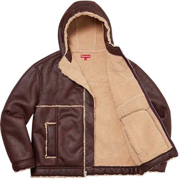 Supreme Faux Shearling Hooded Jacket - Brick (front)