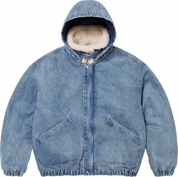 Supreme Faux Shearling Lined Bomber Jacket - Denim (front)