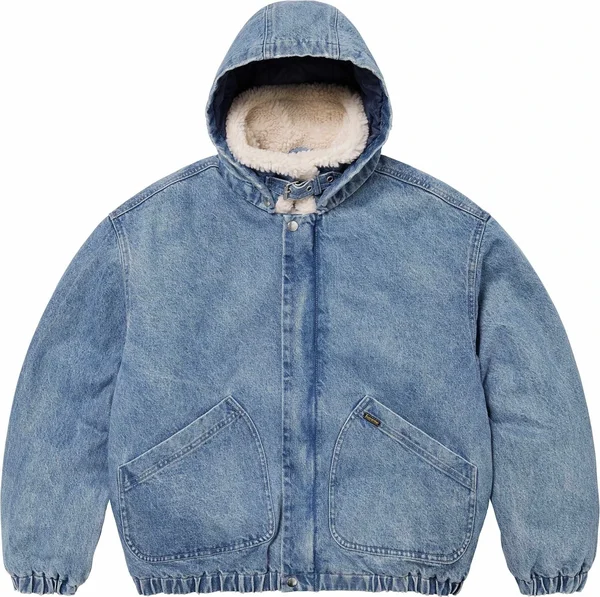 Supreme Faux Shearling Lined Bomber Jacket - Denim (front)