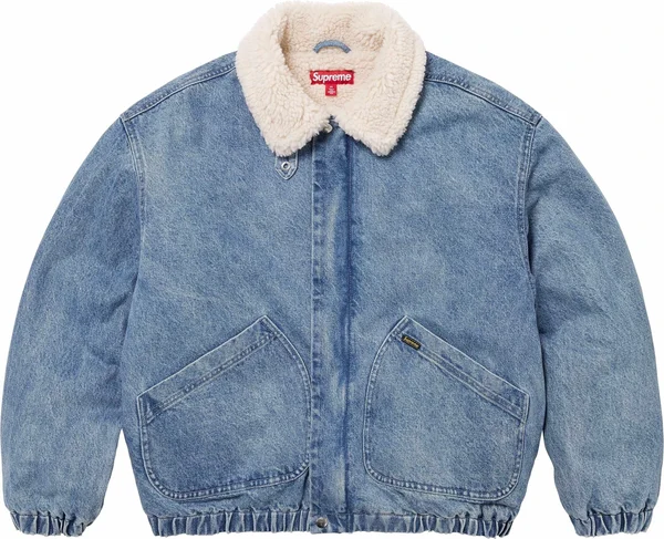 Supreme Faux Shearling Lined Bomber Jacket - Denim (front)