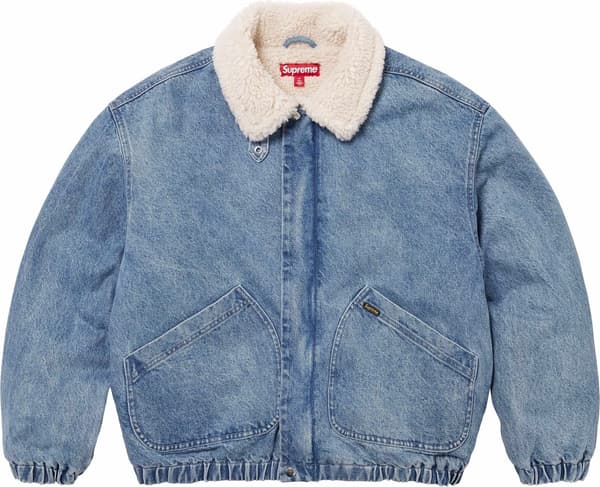 Supreme Faux Shearling Lined Bomber Jacket - Denim (front)