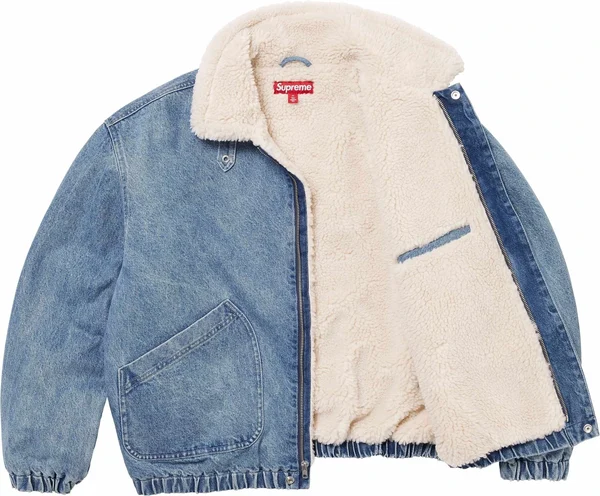Supreme Faux Shearling Lined Bomber Jacket - Denim (front)