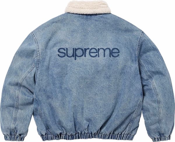 Supreme Faux Shearling Lined Bomber Jacket - Denim (front)