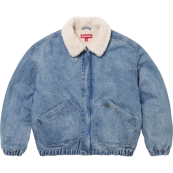 Supreme Faux Shearling Lined Bomber Jacket - Denim (front)