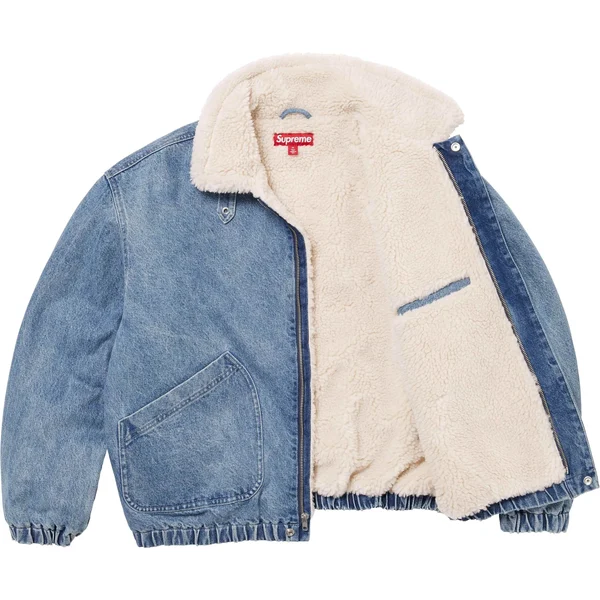 Supreme Faux Shearling Lined Bomber Jacket - Denim (front)