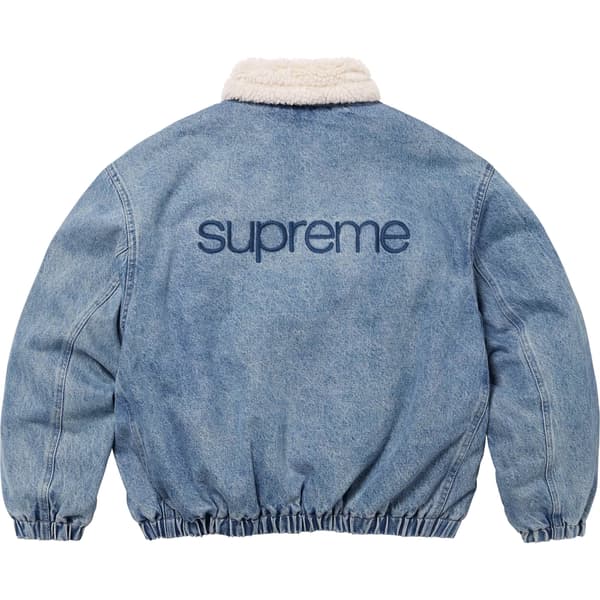 Supreme Faux Shearling Lined Bomber Jacket - Denim (front)