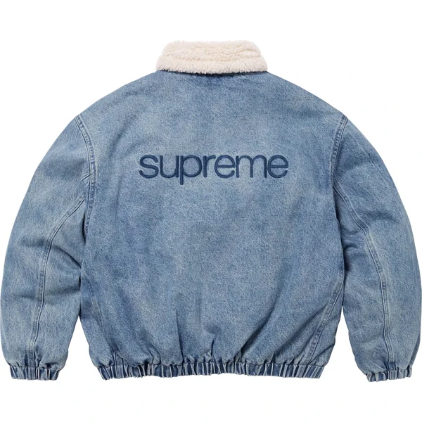 Supreme Faux Shearling Lined Bomber Jacket - Denim (front)