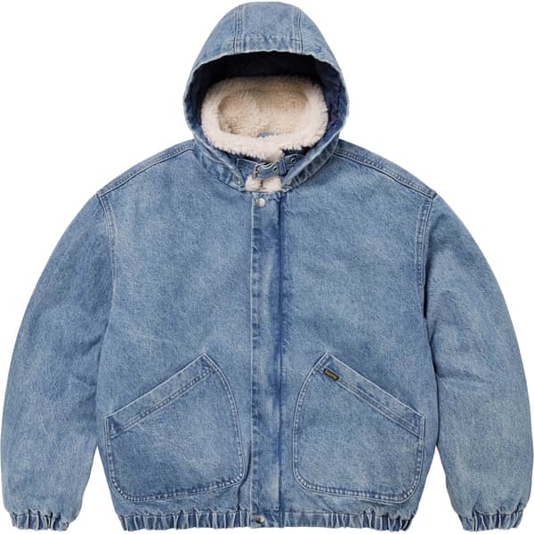 Supreme Faux Shearling Lined Bomber Jacket - Denim (front)