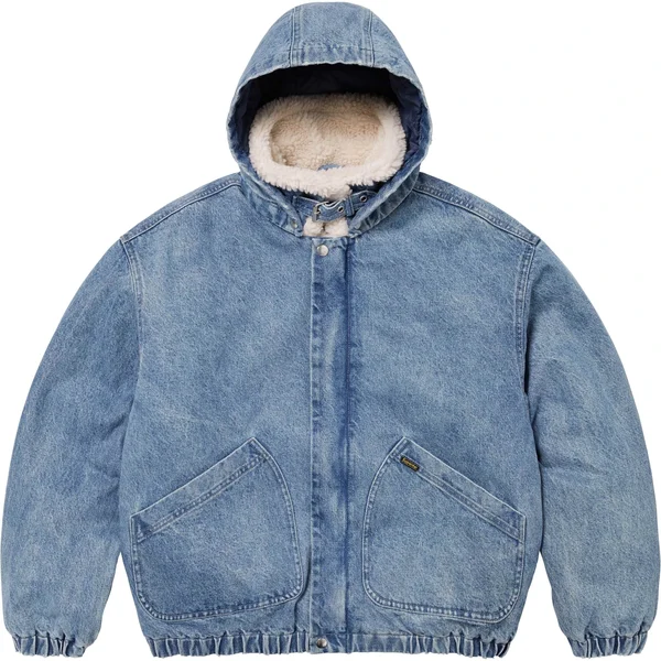 Supreme Faux Shearling Lined Bomber Jacket - Denim (front)