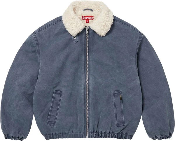 Supreme Faux Shearling Lined Bomber Jacket - Navy (front)