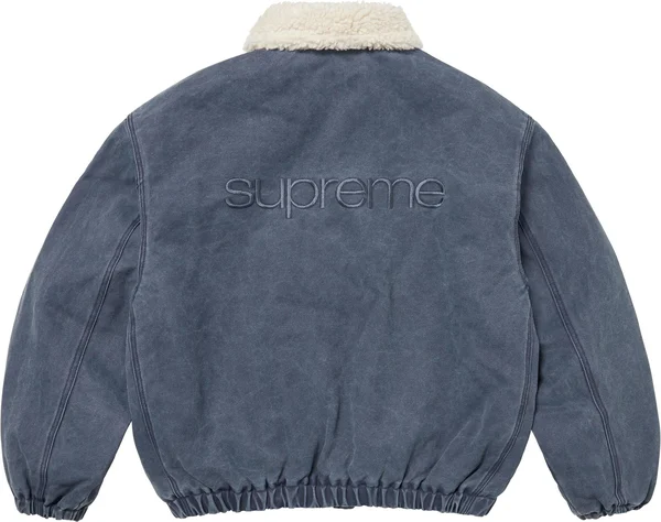 Supreme Faux Shearling Lined Bomber Jacket - Navy (front)