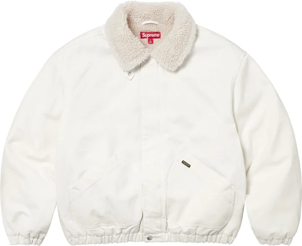 Supreme Faux Shearling Lined Bomber Jacket - White (front)