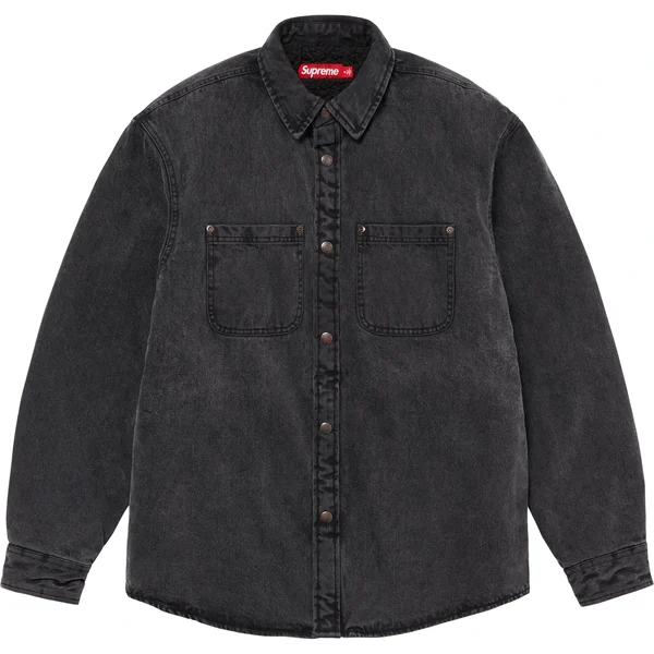 Supreme Faux Shearling Lined Work Shirt - Black Denim (front)