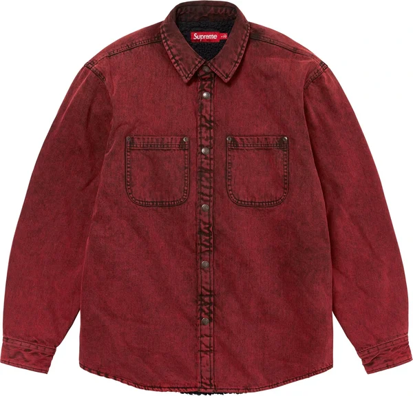 Supreme Faux Shearling Lined Work Shirt - Red Denim (front)